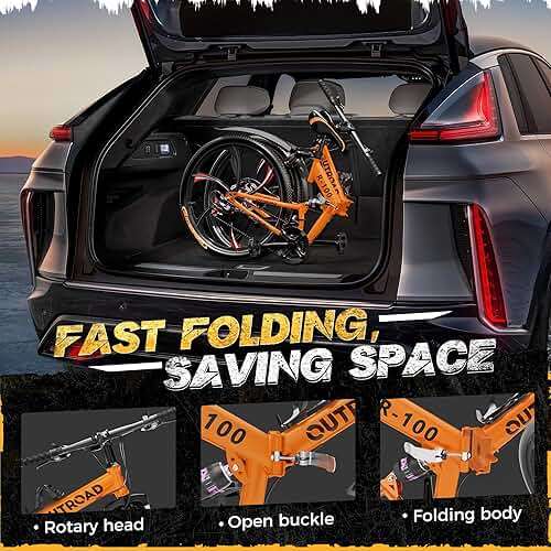 Outroad 26 Inch Folding Mountain Bike, 21 Speed Full Suspension High-Carbon Steel MTB Foldable Bicycle, Dual Disc Brake Non-Slip Folding Bikes for Adults/Men/Women, Black, Orange and Green - Image 6