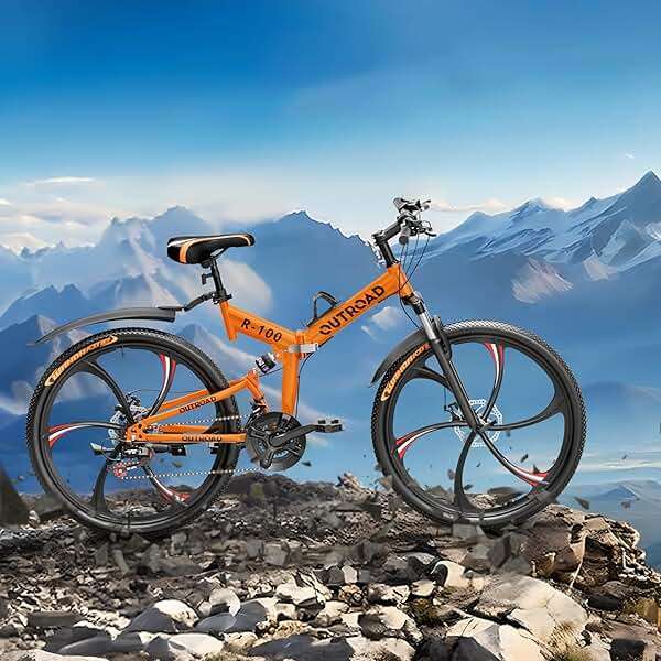 Outroad 26 Inch Folding Mountain Bike, 21 Speed Full Suspension High-Carbon Steel MTB Foldable Bicycle, Dual Disc Brake Non-Slip Folding Bikes for Adults/Men/Women, Black, Orange and Green - Image 9