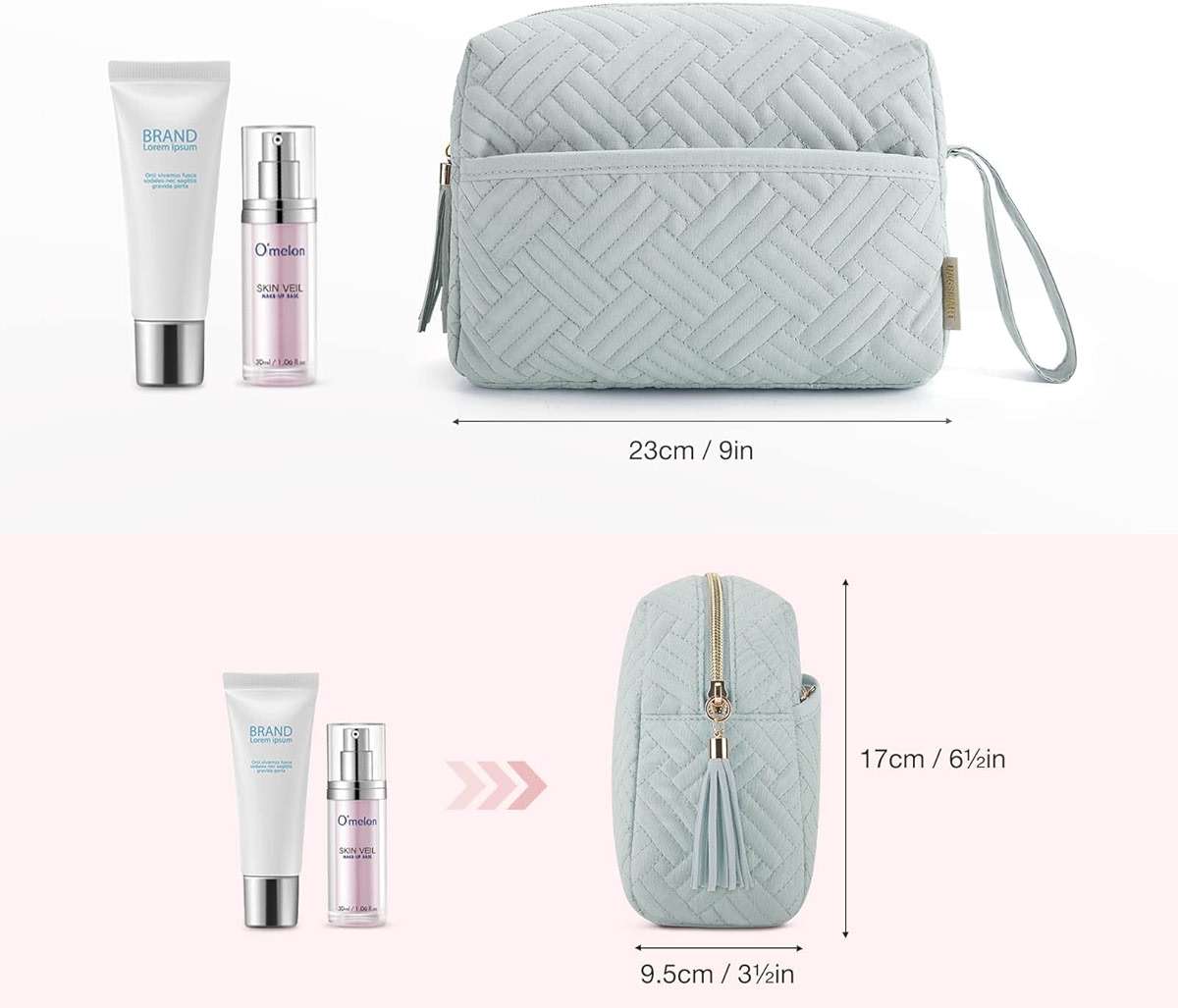 BAGSMART Makeup Bag, Cosmetic Bag for Purse,Travel Make Up Pouch,Water-resistant Toiletry Bag Elegant Roomy, Makeup Accessories Organizer, Light Blue - Image 5