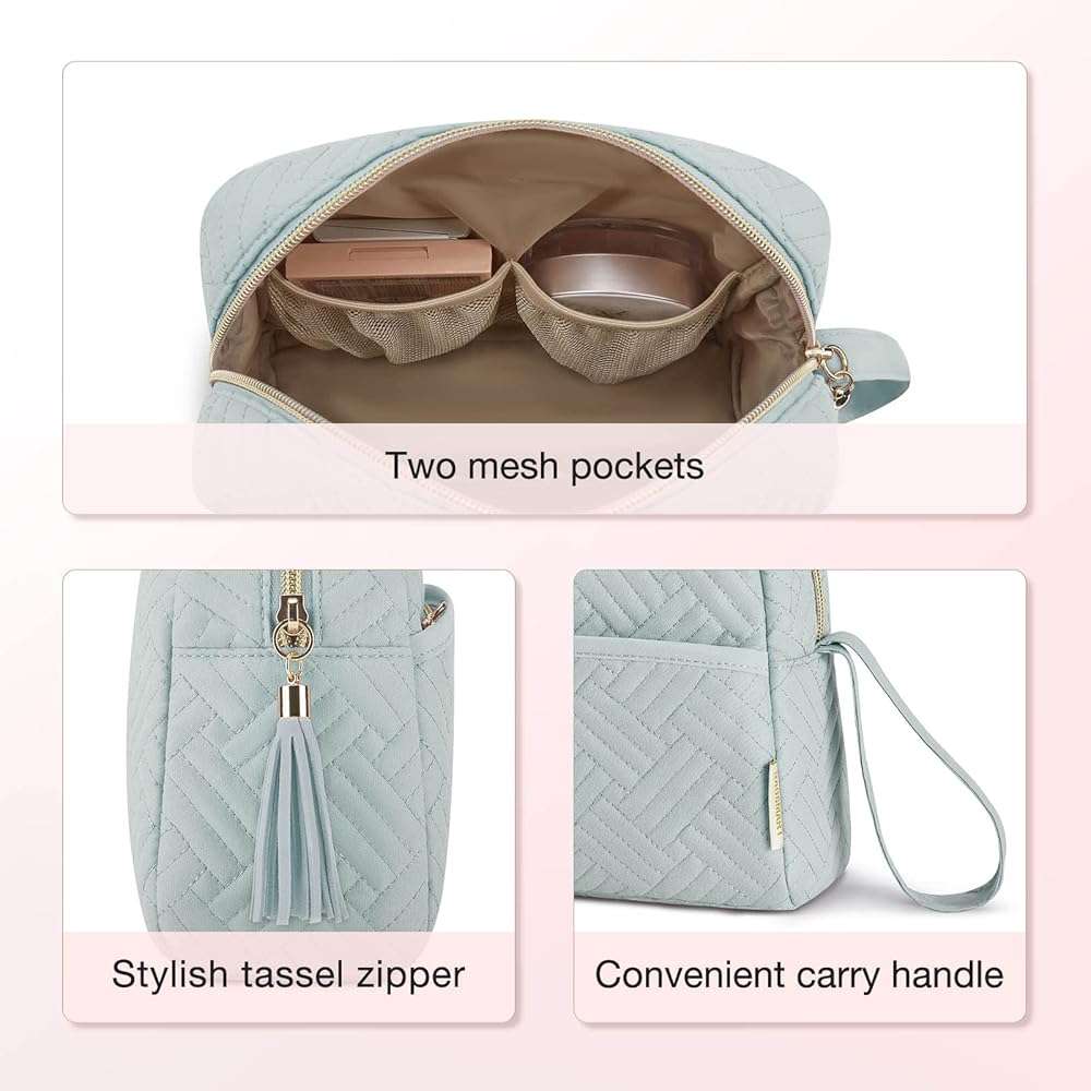 BAGSMART Makeup Bag, Cosmetic Bag for Purse,Travel Make Up Pouch,Water-resistant Toiletry Bag Elegant Roomy, Makeup Accessories Organizer, Light Blue - Image 8