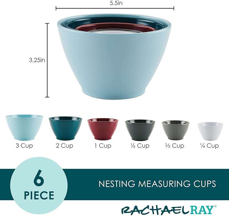 Rachael Ray Tools and Gadgets Nesting/Stackable Measuring Cups Set, 6 Piece - Assorted Colors - Image 3
