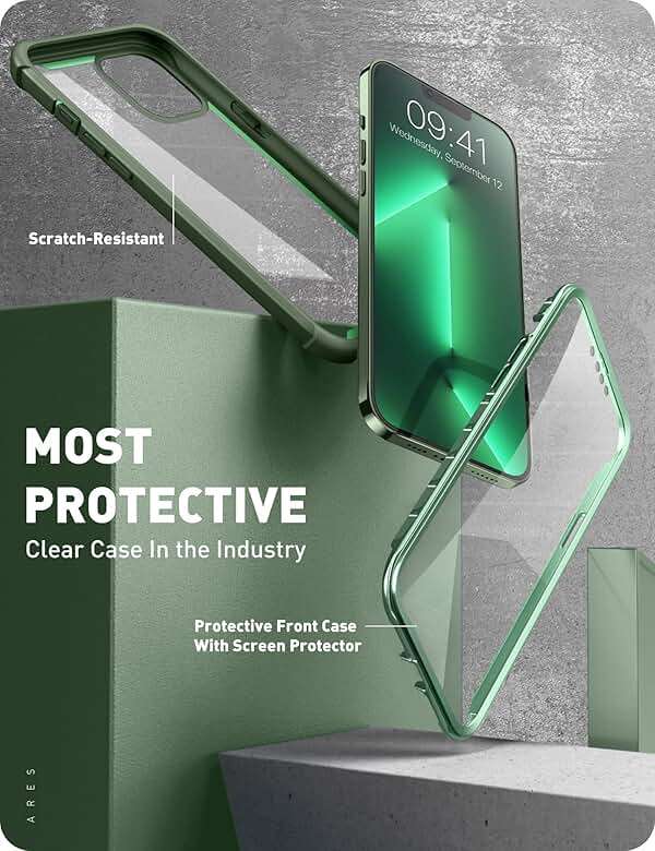 i-Blason Ares for iPhone 13 Pro Max Case 6.7 inch [Built-in Screen Protector] [Military-Grade Protection] Clear Full-Body Shockproof Rugged Bumper Phone Case for iPhone 13 Pro Max (Alpine Green) - Image 3