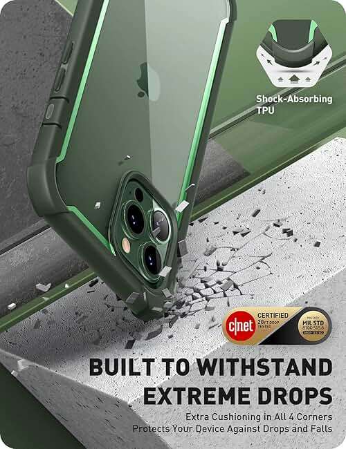 i-Blason Ares for iPhone 13 Pro Max Case 6.7 inch [Built-in Screen Protector] [Military-Grade Protection] Clear Full-Body Shockproof Rugged Bumper Phone Case for iPhone 13 Pro Max (Alpine Green) - Image 4