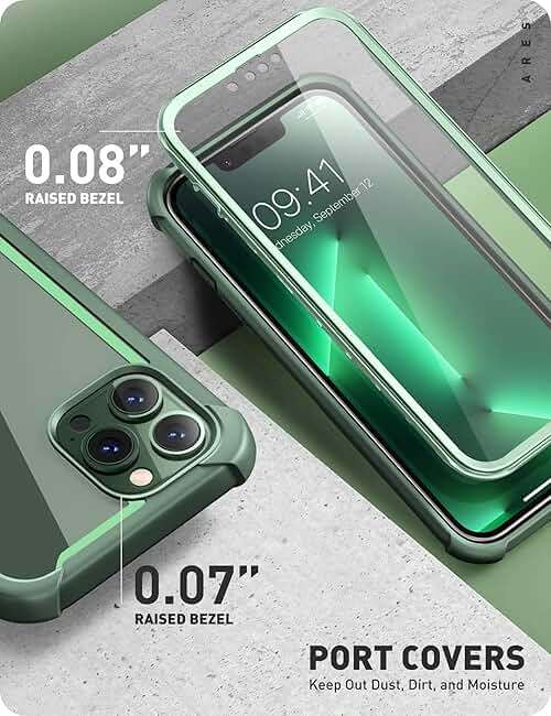 i-Blason Ares for iPhone 13 Pro Max Case 6.7 inch [Built-in Screen Protector] [Military-Grade Protection] Clear Full-Body Shockproof Rugged Bumper Phone Case for iPhone 13 Pro Max (Alpine Green) - Image 6