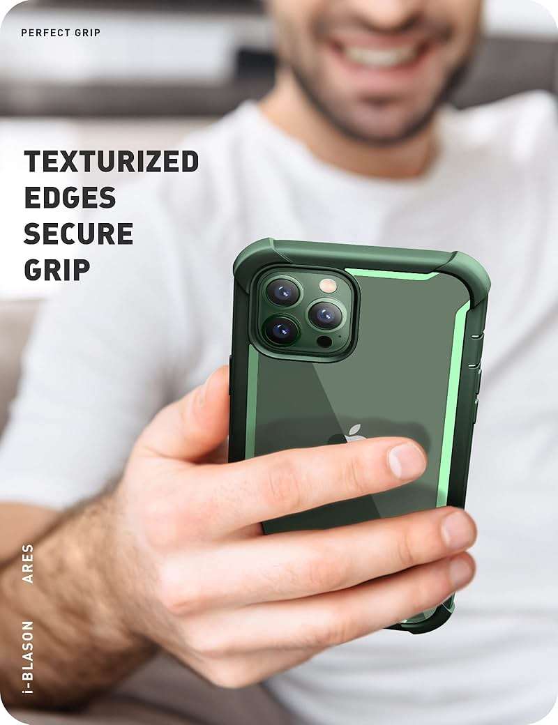 i-Blason Ares for iPhone 13 Pro Max Case 6.7 inch [Built-in Screen Protector] [Military-Grade Protection] Clear Full-Body Shockproof Rugged Bumper Phone Case for iPhone 13 Pro Max (Alpine Green) - Image 8