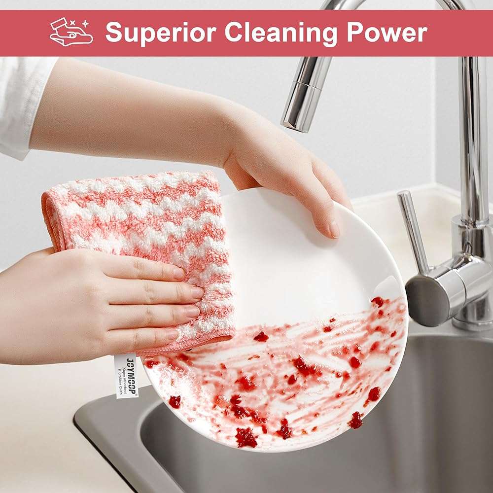 JOYMOOP 18 Pack Microfiber Cleaning Cloth, Kitchen Towels for Dish Drying Washing, Absorbent Streak Free Lint Free Rags for Cleaning, Reusable and Washable Towels - 10" x 10" - Image 5