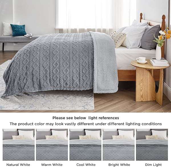 Bedsure Sherpa Queen Size Blanket for Bed - Fleece Soft Fluffy & Cozy Cable Jacquard Tufted Throw Blankets for Women Gift, Thick Warm for Winter and All Seasons, Grey, 90x90 Inches - Image 6