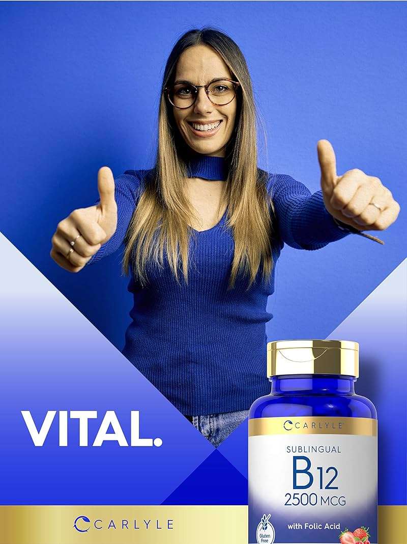 Carlyle Vitamin B12 Sublingual 2500 mcg | 250 Fast Dissolve Tablets | Cyanocobalamin Supplement with Folic Acid for Adults | Natural Berry Flavor | Vegetarian, Non-GMO, and Gluten Free - Image 6