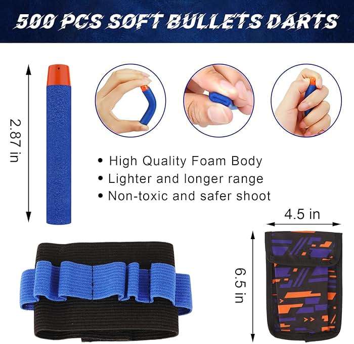Tudaymol Nerf Bullets 500 Official Dart for Nerf N-Elite Series Refill Darts Foam Bullets Ammo Packs - Compatible with All Elite Blaster - Image 2