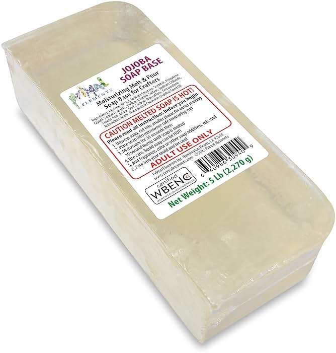 Primal Elements Jojoba Oil Soap Base - Moisturizing Melt and Pour Glycerin Soap Base for Crafting and Soap Making, Easy to Cut - 5 Pound - Image 1
