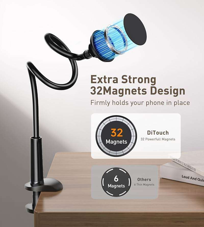 Magnetic Gooseneck Phone Holder Mount for iPhone 17/16/15/14/13/12 - Magnetic Stand Tabletop Clamp 360°Rotation Adjustable for Office/Home Compatible with iPhone 17 16 15 14 13 12 Mini Plus Pro Max - Image 2