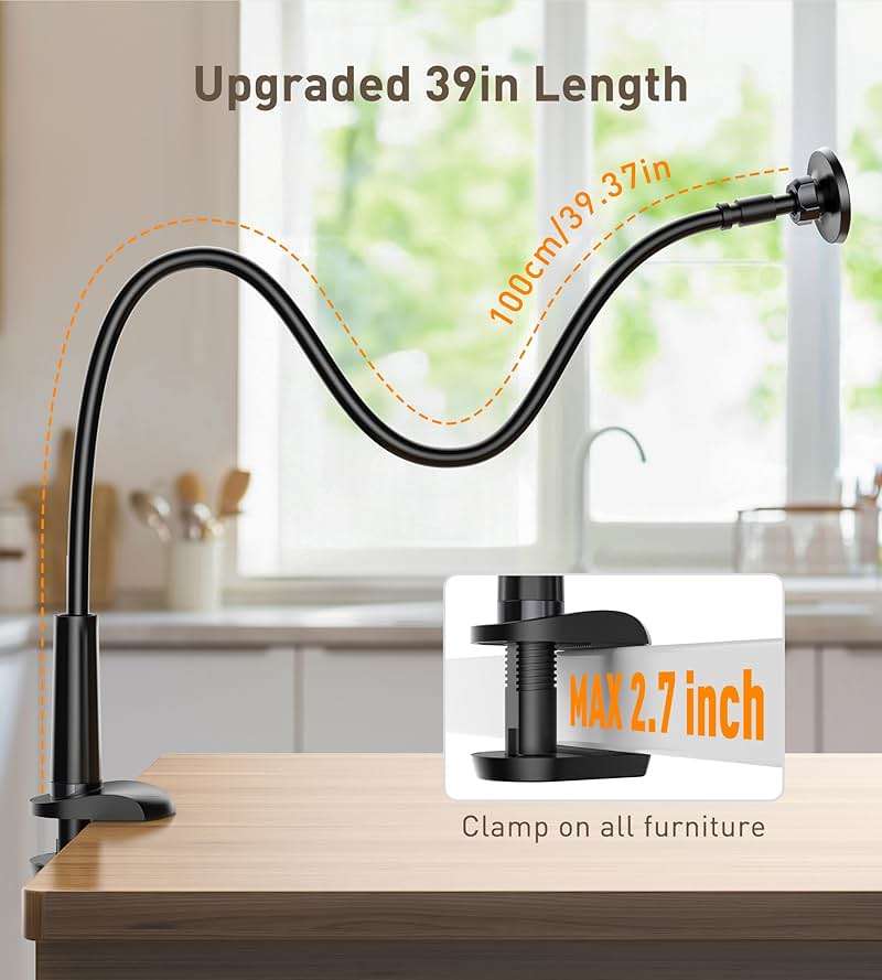 Magnetic Gooseneck Phone Holder Mount for iPhone 17/16/15/14/13/12 - Magnetic Stand Tabletop Clamp 360°Rotation Adjustable for Office/Home Compatible with iPhone 17 16 15 14 13 12 Mini Plus Pro Max - Image 3