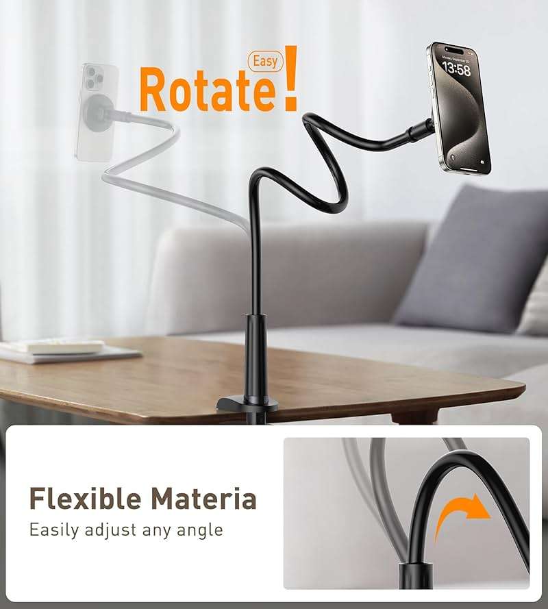 Magnetic Gooseneck Phone Holder Mount for iPhone 17/16/15/14/13/12 - Magnetic Stand Tabletop Clamp 360°Rotation Adjustable for Office/Home Compatible with iPhone 17 16 15 14 13 12 Mini Plus Pro Max - Image 5