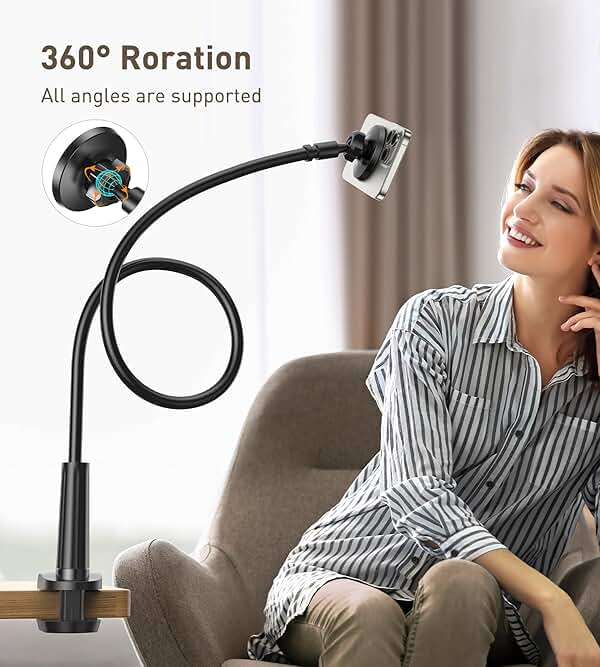 Magnetic Gooseneck Phone Holder Mount for iPhone 17/16/15/14/13/12 - Magnetic Stand Tabletop Clamp 360°Rotation Adjustable for Office/Home Compatible with iPhone 17 16 15 14 13 12 Mini Plus Pro Max - Image 6