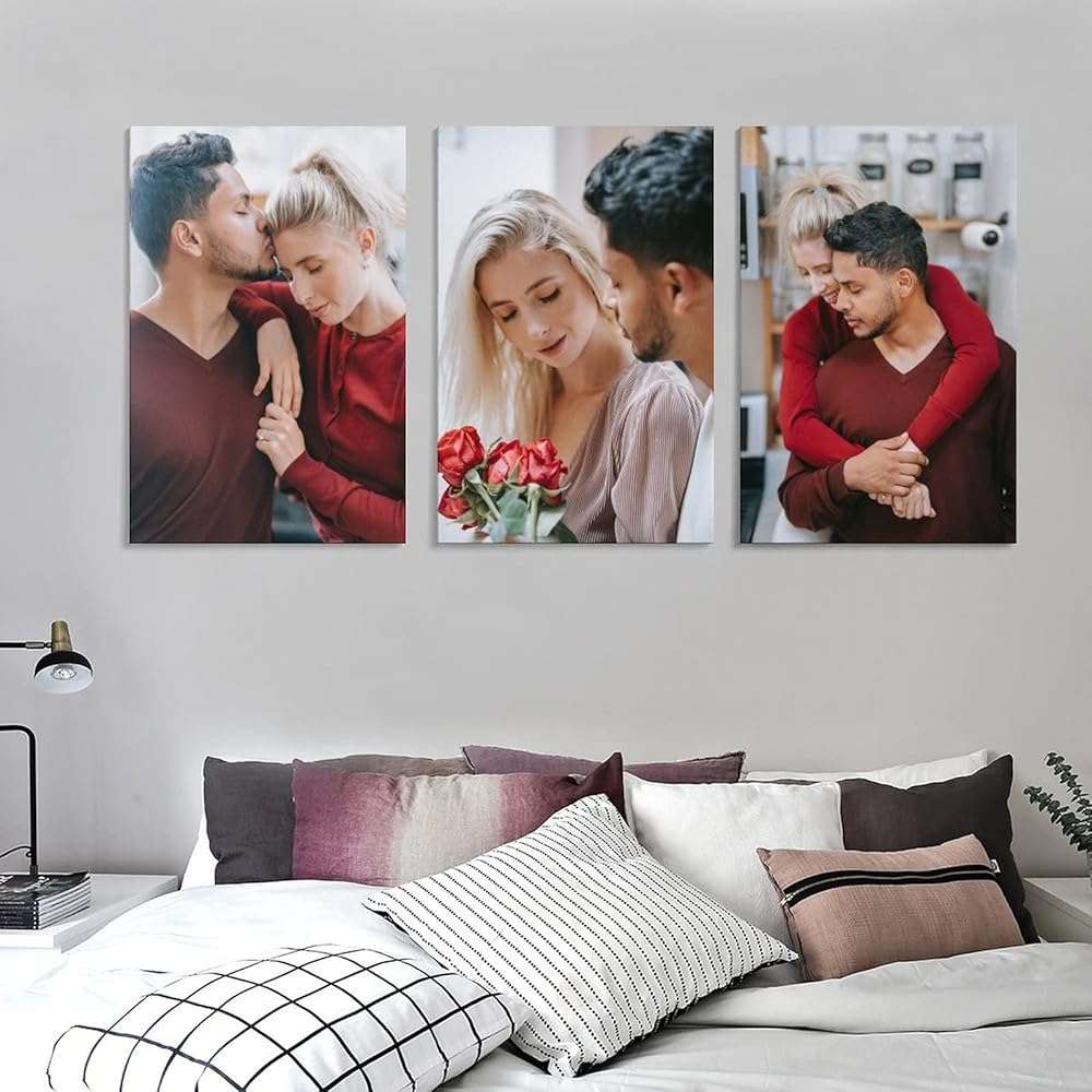 3 Panel Hanging Wall Art Set, Custom Canvas Prints with Your Photos, Personalized Art, Print Pictures Photos on Canvas, Gifts for Family, Wedding, Friends, Home Decoration - Image 1