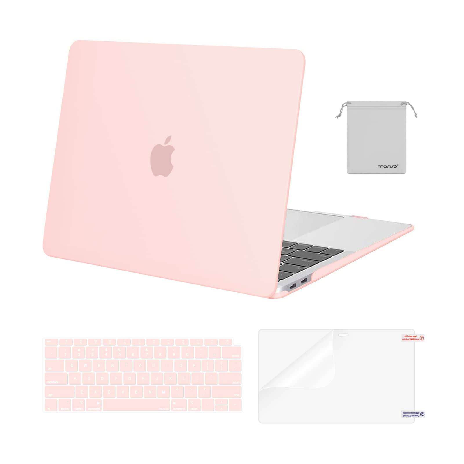 MOSISO Compatible with MacBook Air 13 inch Case M1 Chip 2021-2018 Release A2337 A2179 A1932, Plastic Hard Shell&Keyboard Cover&Screen Film&Storage Bag for MacBook Air 13.3 inch Case, Chalk Pink - Image 1