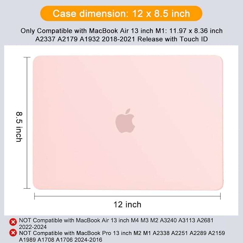 MOSISO Compatible with MacBook Air 13 inch Case M1 Chip 2021-2018 Release A2337 A2179 A1932, Plastic Hard Shell&Keyboard Cover&Screen Film&Storage Bag for MacBook Air 13.3 inch Case, Chalk Pink - Image 7