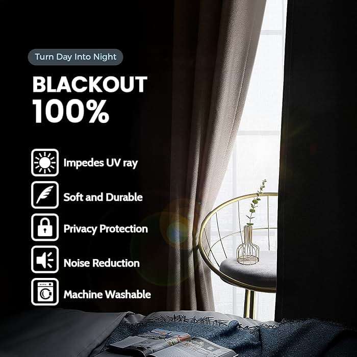 SimpleHome 100% Blackout Curtains for Bedroom,Thermal Insulated Grommet Window Drapes Room Darkening Cream Curtains for Living Room with Black Back,52 x 84 Inch,2 Panels - Image 2