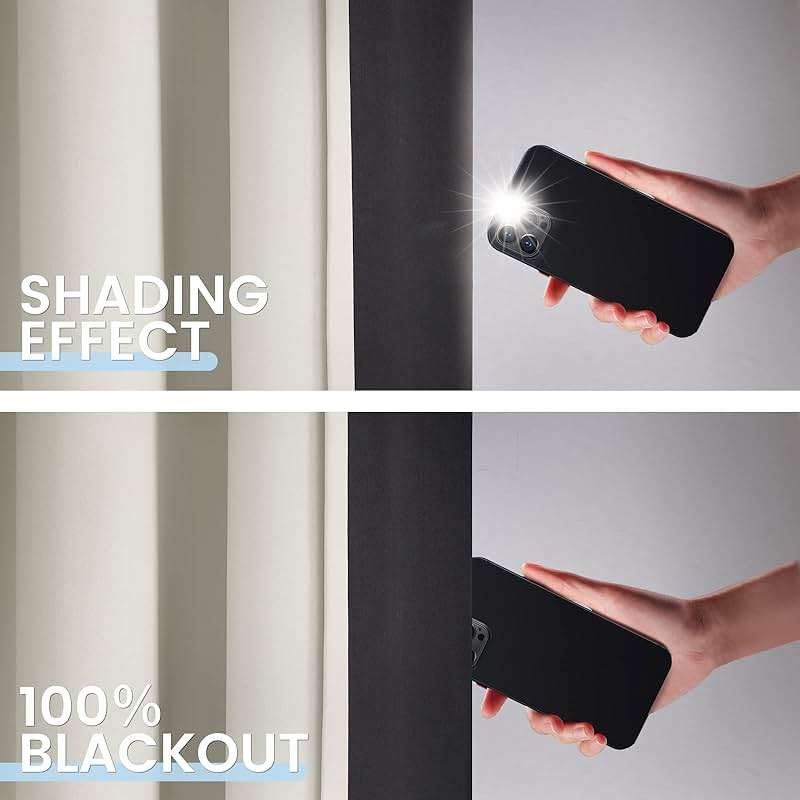 SimpleHome 100% Blackout Curtains for Bedroom,Thermal Insulated Grommet Window Drapes Room Darkening Cream Curtains for Living Room with Black Back,52 x 84 Inch,2 Panels - Image 3