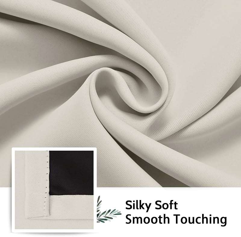 SimpleHome 100% Blackout Curtains for Bedroom,Thermal Insulated Grommet Window Drapes Room Darkening Cream Curtains for Living Room with Black Back,52 x 84 Inch,2 Panels - Image 6