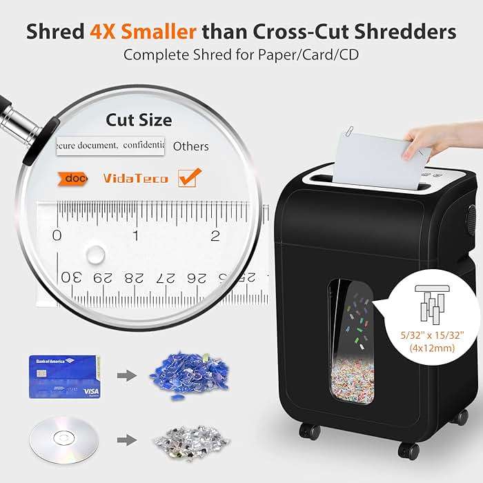 VidaTeco 14-Sheet Micro Cut Paper Shredder for Home Office Heavy Duty, 60-Min Runtime, Jam Proof with US Patented Cutter, Quiet Shredder for CD/Credit Card/Staples/Clips, 5.3-Gallon Pullout Bin, ETL - Image 2