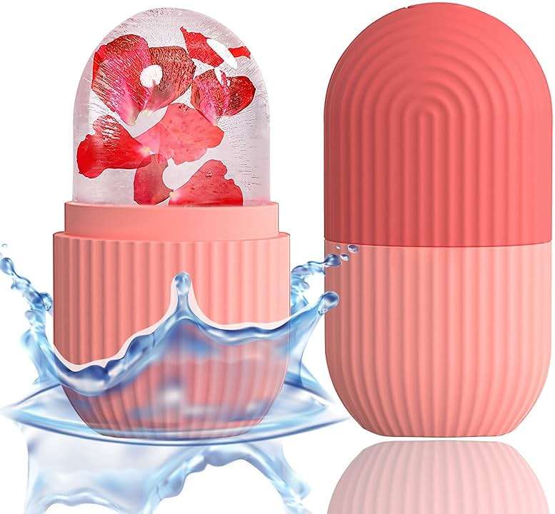 XHJRI Ice Cube Roller Massager for Face, Eyes and Neck Naturally Conditioning and Skin Care,De-Puff Eye Bags,Reduce Migraine Pain,Reusable Massage Silicone Ice Mold (Pink) - Image 1