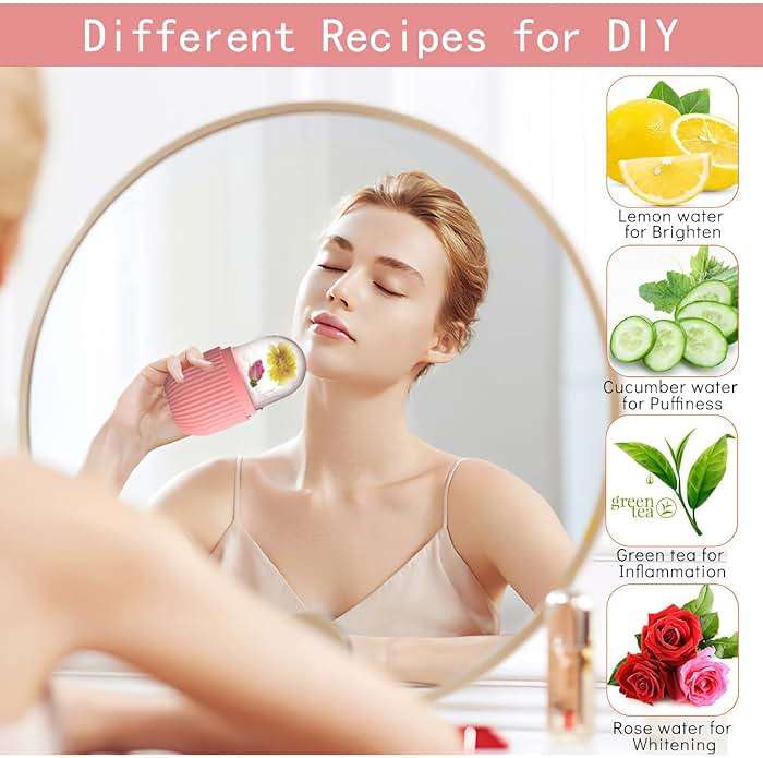 XHJRI Ice Cube Roller Massager for Face, Eyes and Neck Naturally Conditioning and Skin Care,De-Puff Eye Bags,Reduce Migraine Pain,Reusable Massage Silicone Ice Mold (Pink) - Image 8