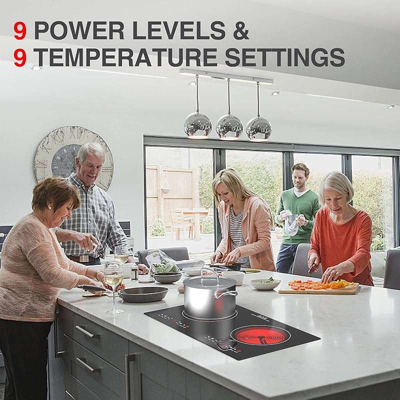 GTKZW 3000w Electric Cooktop, 24" Electric Stove 2 Burner Hot Plate Built-in Double Burner Cooktop with LED Touch Screen,9 Heating 9 Temperature,Kids Lock & Timer,Suitable for all Pans - Image 5