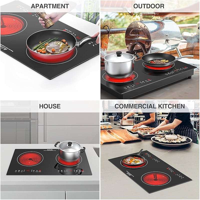 GTKZW 3000w Electric Cooktop, 24" Electric Stove 2 Burner Hot Plate Built-in Double Burner Cooktop with LED Touch Screen,9 Heating 9 Temperature,Kids Lock & Timer,Suitable for all Pans - Image 7
