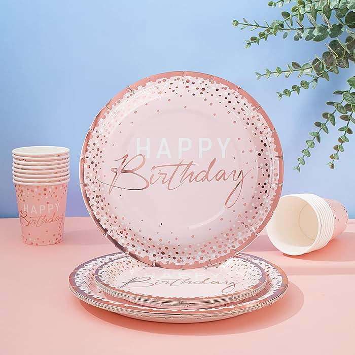175PCS Happy Birthday Plates and Napkins Party Supplies, Paper Pink and Rose Gold Plastic Forks Knives Spoons Serve 25 Guests for Girl Women - Image 5
