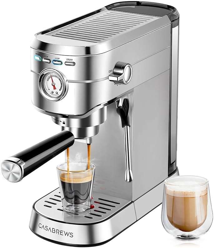 CASABREWS CM5418 Espresso Machine 20 Bar, Compact Espresso Maker with Steam Milk Frother, Stainless Steel Coffee Machine with 34oz Removable Water Tank for Cappuccino, Small Latte Machine, Silver - Image 1