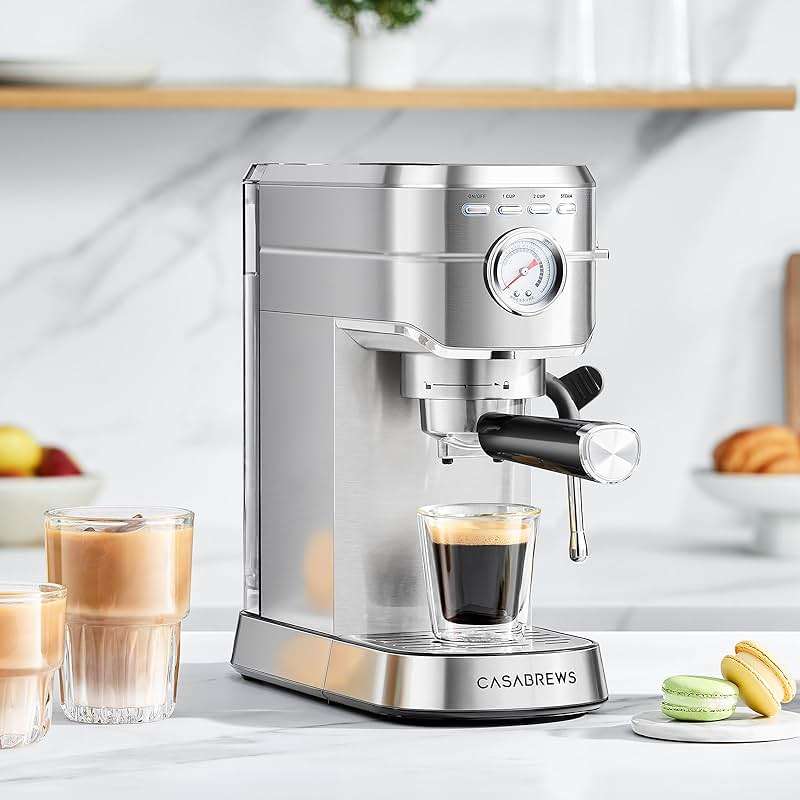 CASABREWS CM5418 Espresso Machine 20 Bar, Compact Espresso Maker with Steam Milk Frother, Stainless Steel Coffee Machine with 34oz Removable Water Tank for Cappuccino, Small Latte Machine, Silver - Image 2