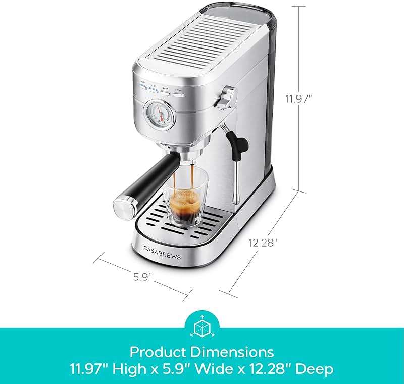 CASABREWS CM5418 Espresso Machine 20 Bar, Compact Espresso Maker with Steam Milk Frother, Stainless Steel Coffee Machine with 34oz Removable Water Tank for Cappuccino, Small Latte Machine, Silver - Image 3