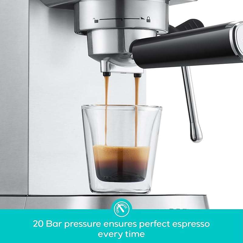 CASABREWS CM5418 Espresso Machine 20 Bar, Compact Espresso Maker with Steam Milk Frother, Stainless Steel Coffee Machine with 34oz Removable Water Tank for Cappuccino, Small Latte Machine, Silver - Image 4