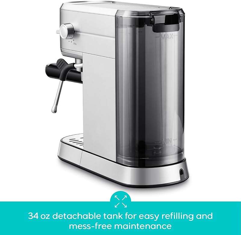 CASABREWS CM5418 Espresso Machine 20 Bar, Compact Espresso Maker with Steam Milk Frother, Stainless Steel Coffee Machine with 34oz Removable Water Tank for Cappuccino, Small Latte Machine, Silver - Image 7