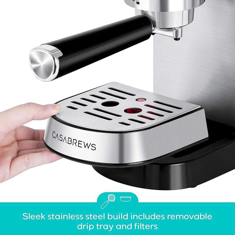 CASABREWS CM5418 Espresso Machine 20 Bar, Compact Espresso Maker with Steam Milk Frother, Stainless Steel Coffee Machine with 34oz Removable Water Tank for Cappuccino, Small Latte Machine, Silver - Image 8