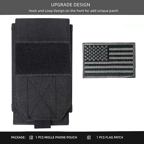 Heyqie Black Tactical Molle Cellphone Pouch Case,Heavy Duty Waterproof Phone Holster Bag for iPhone 14 15 16 Pro Max for Samsung S24 S23 Ultra S22 Plus Note 20 A13 Less 6.7" Phone with US Flag Patch - Image 2