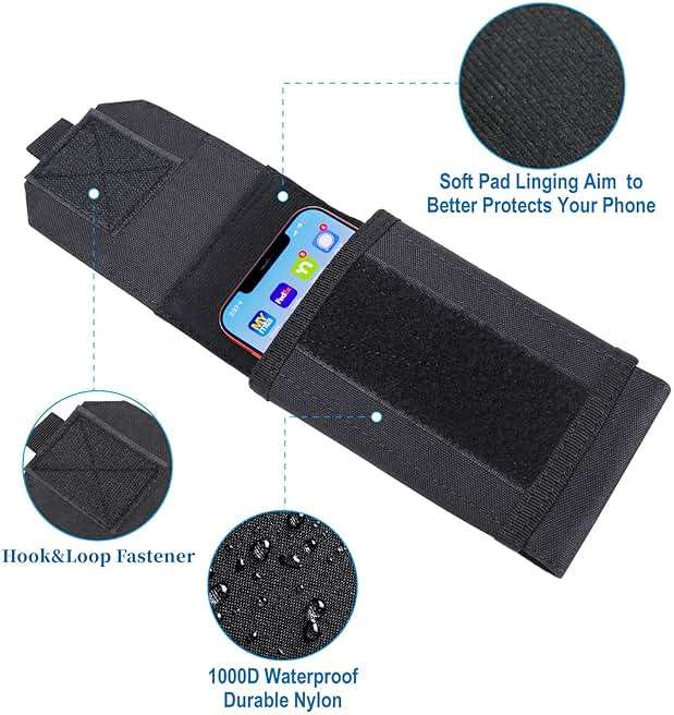 Heyqie Black Tactical Molle Cellphone Pouch Case,Heavy Duty Waterproof Phone Holster Bag for iPhone 14 15 16 Pro Max for Samsung S24 S23 Ultra S22 Plus Note 20 A13 Less 6.7" Phone with US Flag Patch - Image 4