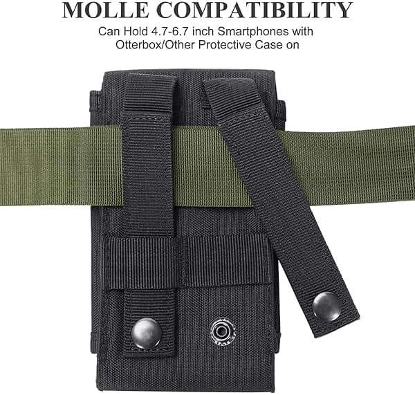 Heyqie Black Tactical Molle Cellphone Pouch Case,Heavy Duty Waterproof Phone Holster Bag for iPhone 14 15 16 Pro Max for Samsung S24 S23 Ultra S22 Plus Note 20 A13 Less 6.7" Phone with US Flag Patch - Image 6