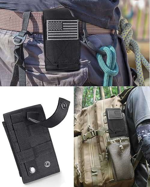 Heyqie Black Tactical Molle Cellphone Pouch Case,Heavy Duty Waterproof Phone Holster Bag for iPhone 14 15 16 Pro Max for Samsung S24 S23 Ultra S22 Plus Note 20 A13 Less 6.7" Phone with US Flag Patch - Image 7