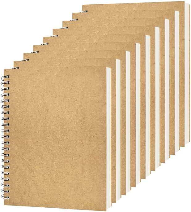 DSTELIN Blank Spiral Notebook, 9-Pack, Soft Cover, Sketch book, 100 Pages / 50 Sheets, 7.5 inch x 5.1 inch (Brown) - Image 1