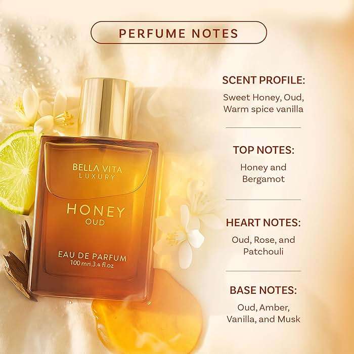 Bellavita Luxury Honey Oud Eau de Parfum | 100 ml (3.4 fl.oz.) | Perfume for Men and Women | Sweet Honey, Bergamot, Oud, and Amber Notes | Women's Day Special - Image 2