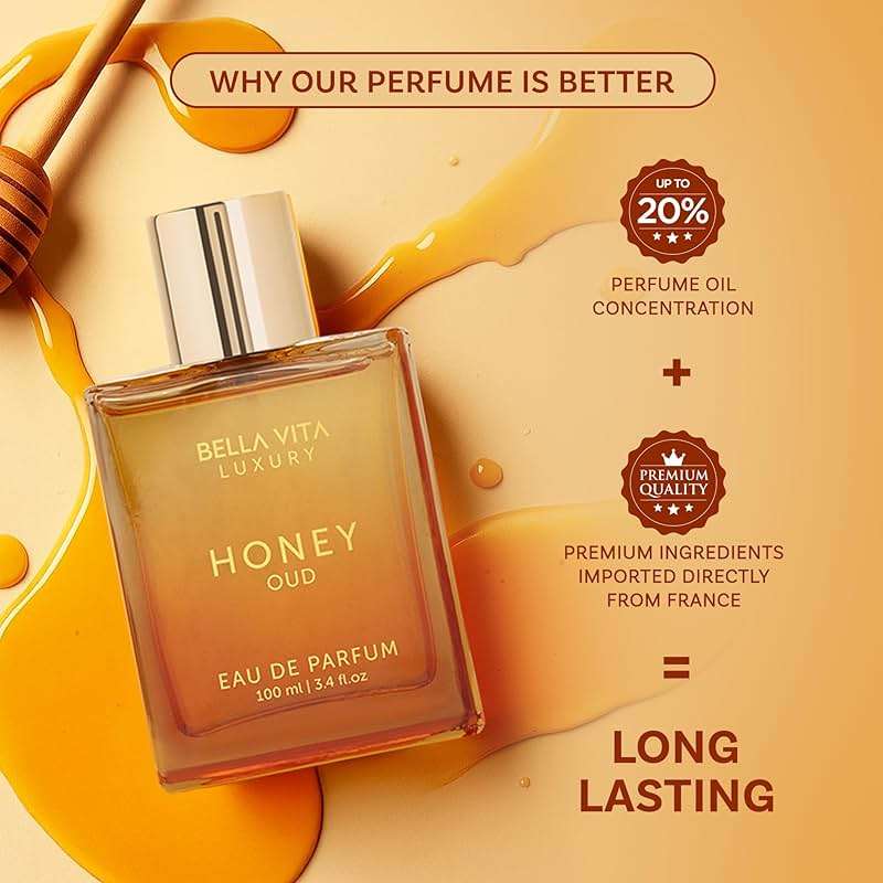 Bellavita Luxury Honey Oud Eau de Parfum | 100 ml (3.4 fl.oz.) | Perfume for Men and Women | Sweet Honey, Bergamot, Oud, and Amber Notes | Women's Day Special - Image 3