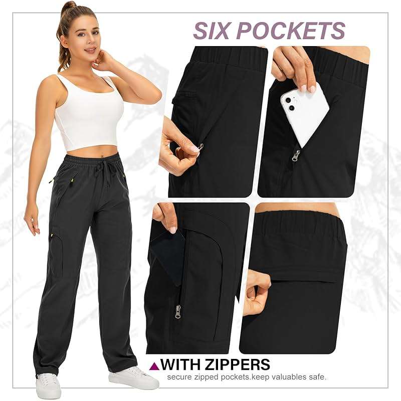 Womens Hiking Pants Quick Dry UPF 50 Lightweight Travel Golf Cargo Safari Pants Zipper Pockets - Image 5