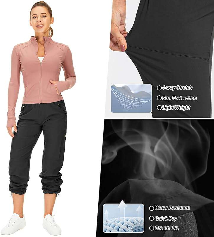 Womens Hiking Pants Quick Dry UPF 50 Lightweight Travel Golf Cargo Safari Pants Zipper Pockets - Image 6
