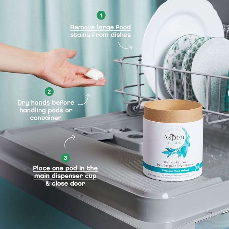 AspenClean | Unscented Dishwasher Pods | Cuts Grease and Grime | Zero Plastic | Non - Toxic | 100% Natural Dishwasher Detergent | EWG Verified - 28 Count - Image 4