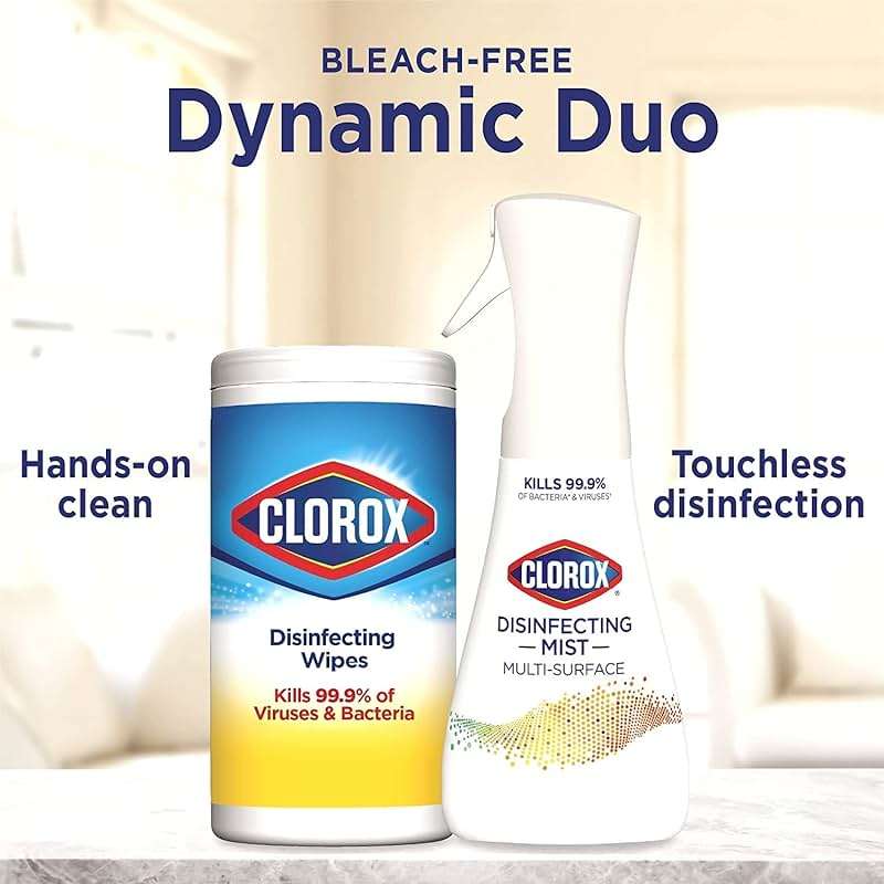 Clorox Cleaning Bundle Disinfecting Mist Lemon and Orange Blossom Scent (1 Spray Bottle & 1 Refill, 16 Fl Oz Each) Disinfecting Wipes (3-Pack, 75ct Each) - Image 4