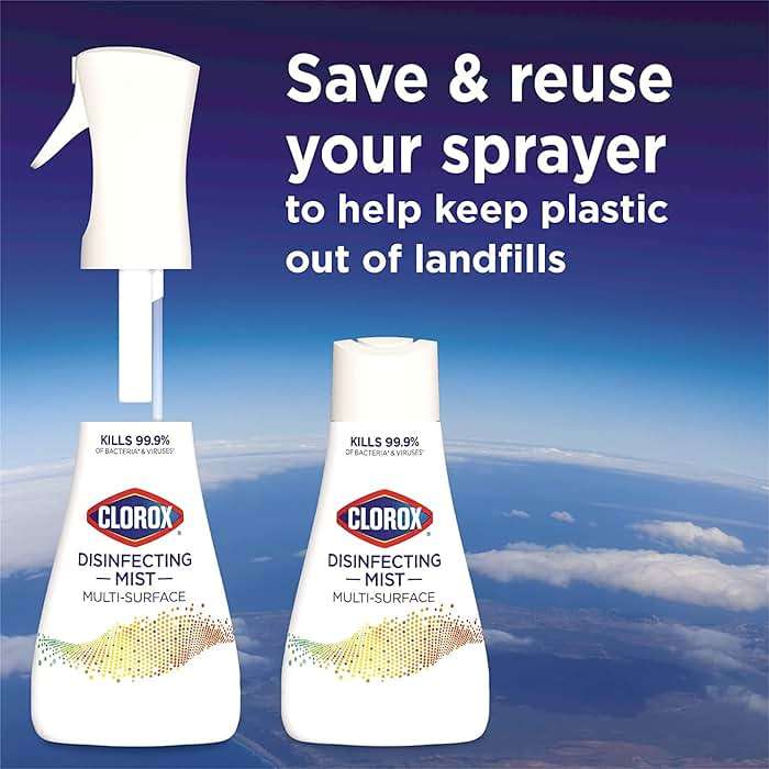 Clorox Cleaning Bundle Disinfecting Mist Lemon and Orange Blossom Scent (1 Spray Bottle & 1 Refill, 16 Fl Oz Each) Disinfecting Wipes (3-Pack, 75ct Each) - Image 9