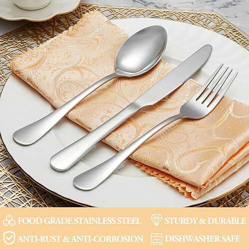 20 Piece Silverware Set Service for 4,Premium Stainless Steel Flatware Set,Mirror Polished Cutlery Utensil Set,Durable Home Kitchen Eating Tableware Set,Include Fork Knife Spoon Set,Dishwasher Safe - Image 2