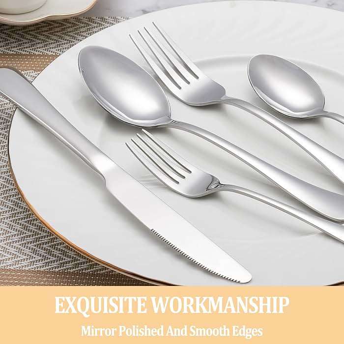 20 Piece Silverware Set Service for 4,Premium Stainless Steel Flatware Set,Mirror Polished Cutlery Utensil Set,Durable Home Kitchen Eating Tableware Set,Include Fork Knife Spoon Set,Dishwasher Safe - Image 4